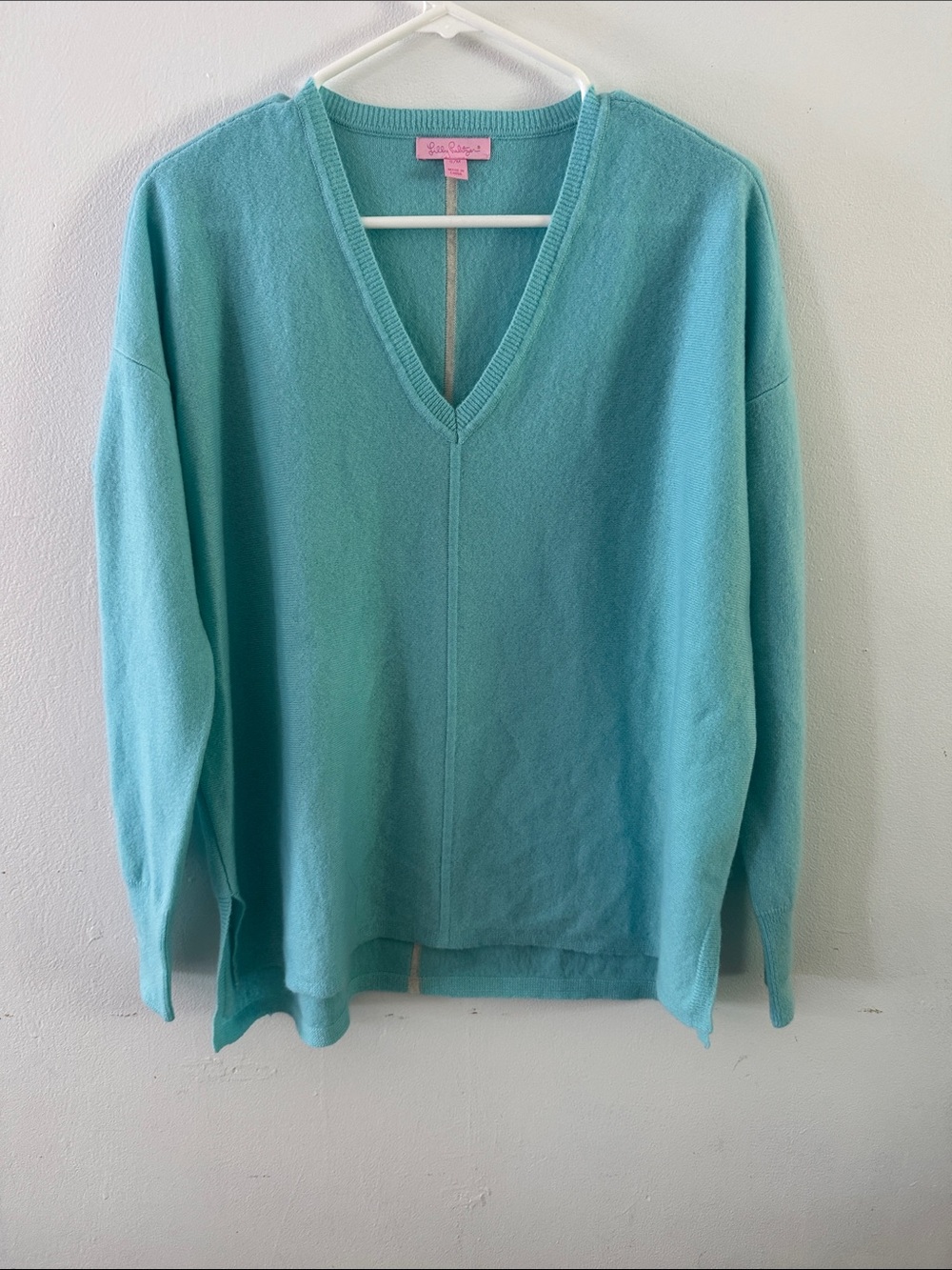 Lilly Pulitzer Aqua V-Neck 100% Cashmere Sweater Sz S/M
